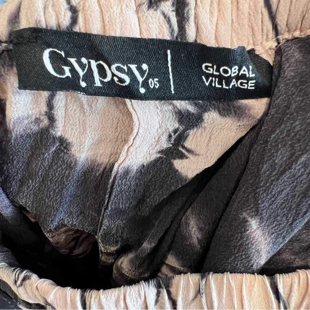 Gypsy 05 Silk Tie Dye Elastic Waist Pull On Pants Black Cream Small Boho Casual - Picture 3 of 6